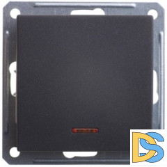 Выключатель 1-клавишный ,проходной с подсветкой (с двух мест) 16А, Черный бархат, серия Wessen 59, Schneider Electric