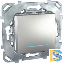 Выключатель 1-клавишный ,проходной с подсветкой (с двух мест), Алюминий, серия UNICA TOP/CLASS, Schneider Electric