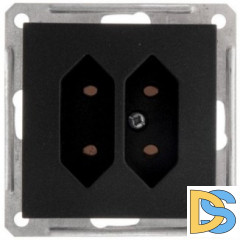Розетка 2-ая электрическая без заземления с защитными шторками, Черный бархат, серия Wessen 59, Schneider Electric