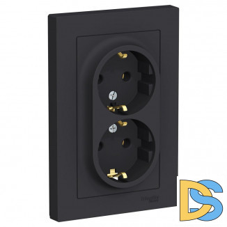 Розетка 2-ая с заземлением, Карбон, серия Atlas Design, Schneider Electric