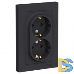 Розетка 2-ая с заземлением, Карбон, серия Atlas Design, Schneider Electric