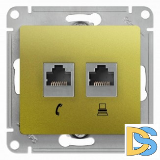 Розетка телефонная+компьютерная RJ-11/RJ-45 кат. 5e, Фисташковый, серия Glossa, Schneider Electric