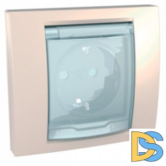 Розетка 1-ая электрическая, с заземлением, крышкой IР44, влагозащищенная, Бежевый, серия Unica, Schneider Electric