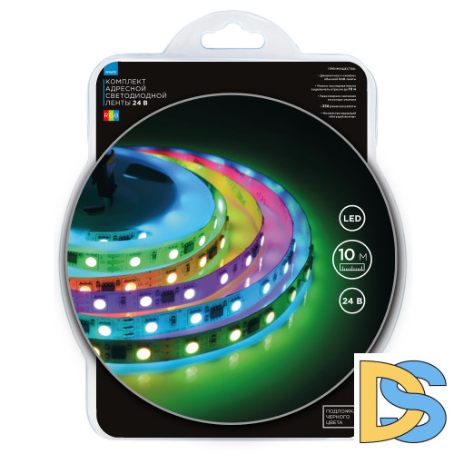 Комплект адресной светодиодной ленты Apeyron 24В 14,4Вт/м smd5050 60д/м IP20 10м RGB (адаптер питания, контроллер) 10-101