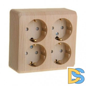 Розетка 4-я Этюд c заземлением, со шторками 16А сосна