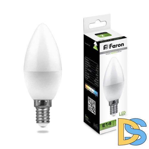 Лампа светодиодная Feron E14 7W 4000K Свеча матвоая LB-97 25476