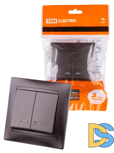 Выключатель двухклавишный с подсветкой Лама TDM Electric SQ1815-0505