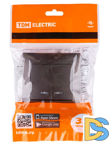 Выключатель двухклавишный с подсветкой Лама TDM Electric SQ1815-0505
