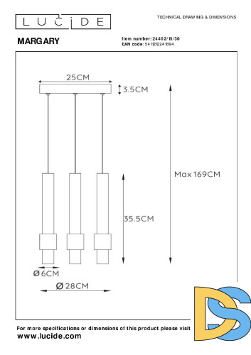 Подвесной светильник Lucide Margary 24402/15/30
