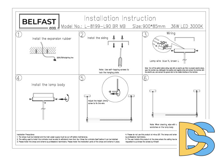 Подвесной светильник Belfast Ravenhill L-8199-L90 BR MB