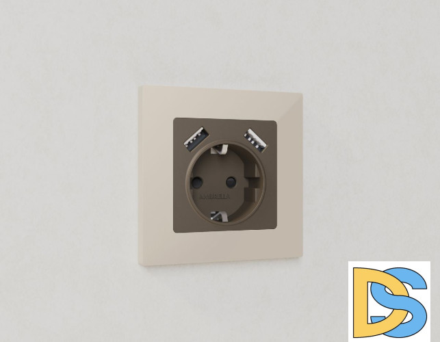 Лицевая панель для розетки с/з со шторками 2USB A+A Ambrella Volt Alfa AP6390