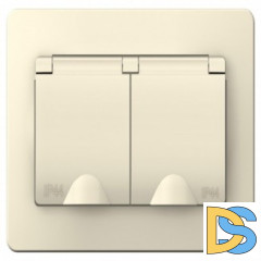 Розетка 1-ая электрическая, с заземлением, крышкой IР44, влагозащищенная, Молочный, сери