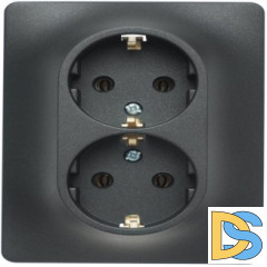Розетка 2-ая электрическая с заземлением, Антрацит, серия Glossa, Schneider Electric