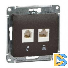 Розетка телефонная+компьютерная RJ-11/RJ-45 кат. 5e, Шоколад, серия Glossa, Schneider Electric