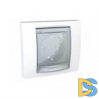 Розетка 1-ая электрическая, с заземлением, крышкой IР44, влагозащищенная, Белый, серия Unica, Schneider Electric