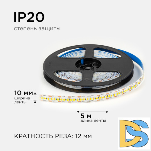 Светодиодная лента Apeyron 12В 2835 19,2Вт/м 3000К 19Лм/чип 5м IP20 LSE-265