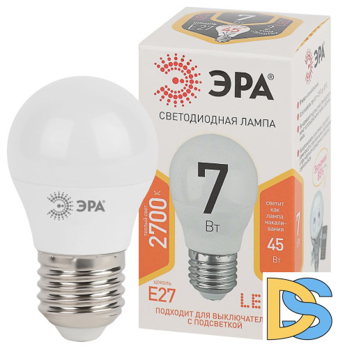 Лампа светодиодная Эра E27 7W 2700K LED P45-7W-827-E27 Б0020550