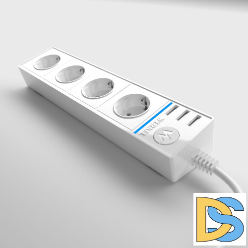 Розеточный блок 4-х местный + 3 USB Werkel белый WL20-04-03