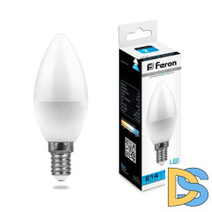 Лампа светодиодная Feron E14 7W 6400K Свеча Матовая LB-97 25477