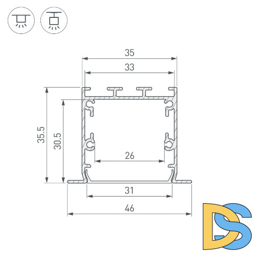 Алюминиевый профиль Arlight LINIA49-F-S-2500 ANOD 041871