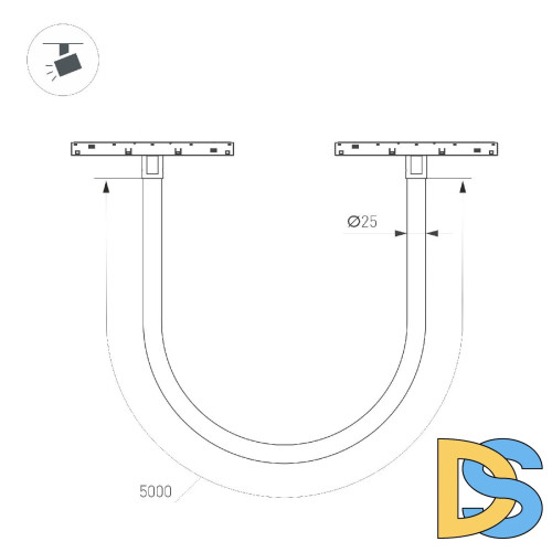 Трековый магнитный светильник Arlight MAG-ORIENT-TUBE-ELASTIC-R25-L5000-70W Day4000 (BK, 360 deg, 48V, DALI) 044340