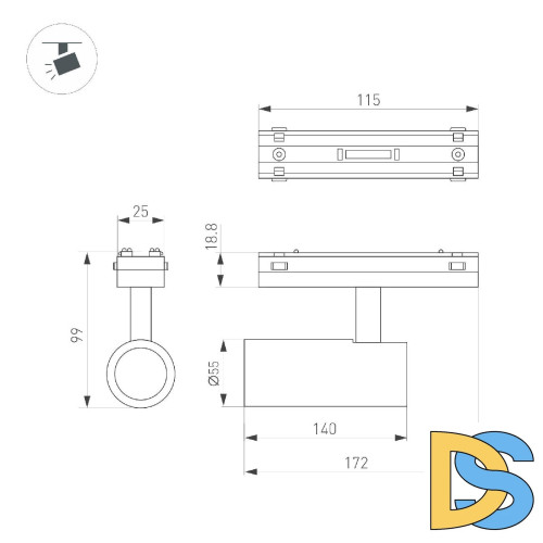 Трековый магнитный светильник Arlight MAG-VIBE-SPOT-R55-18W Day4000-MIX (WH, 24 deg, 48V, DALI) 045006