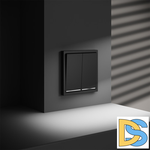Выключатель встраиваемый VOLTUM S70 двухклавишный с подсветкой 10А, (черный матовый)
