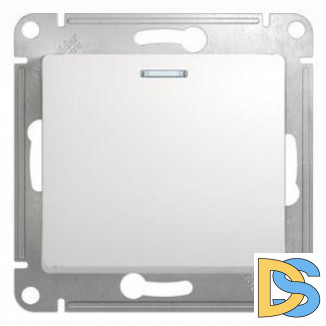 Выключатель 1-клавишный ,проходной с подсветкой (с двух мест), Белый, серия Glossa, Schneider Electric