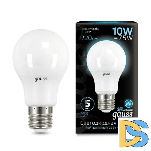 Лампа светодиодная Gauss LED A60 E27 10W 4100K матовая 102502210