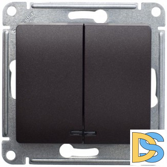 Выключатель 2-клавишный, с подсветкой, Шоколад, серия Glossa, Schneider Electric