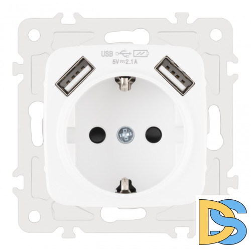 Розетка с заземлением, шторками + 2 USB Arte Milano 205.47-1.white