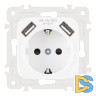Розетка с заземлением, шторками + 2 USB Arte Milano 205.47-1.white