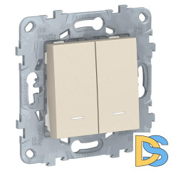 Переключатель двухклавишный с подсветкой Schneider Electric Unica New NU521344N