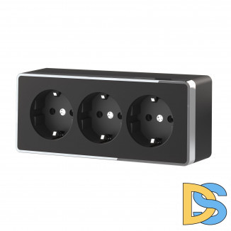 Розетка тройная с заземлением и шторками Gallant (черный/хром) W5073135