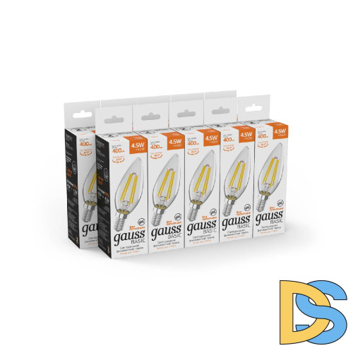 Лампа светодиодная филаментная Gauss E14 4,5W 2700К прозрачная 1031115