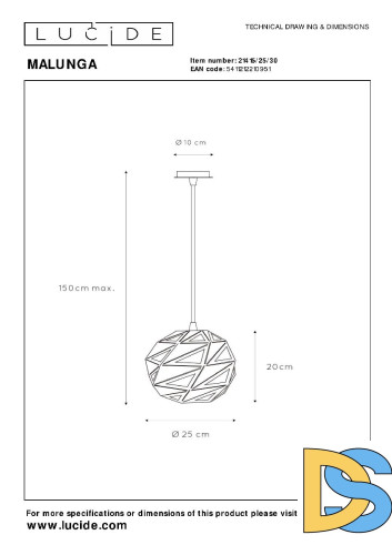 Подвесной светильник Lucide Malunga 21415/25/30