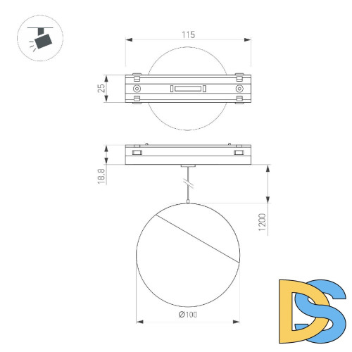 Трековый магнитный светильник Arlight MAG-VIBE-EMISFERO-HANG-R100-6W Day4000-MIX (BK, 130 deg, 48V, DALI) 045012