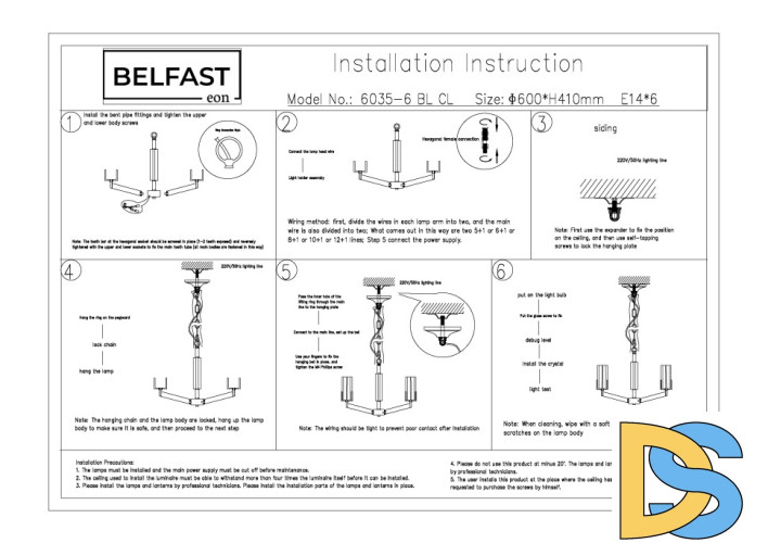Подвесная люстра Belfast Malone 6035-6 BL CL
