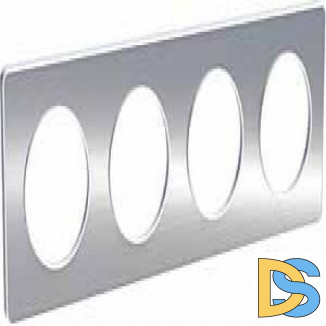 Рамка 4-ая (четверная), Полированный алюминий/Белый (металл), серия Odace, Schneider Electric