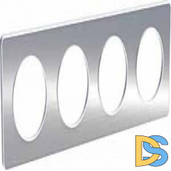 Рамка 4-ая (четверная), Полированный алюминий/Белый (металл), серия Odace, Schneider Electric