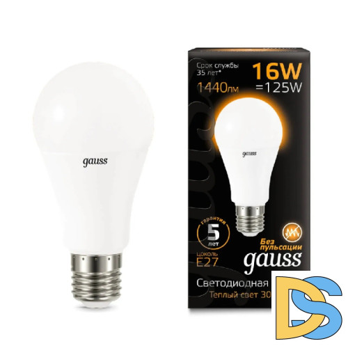 Лампа светодиодная Gauss E27 16W 3000K матовая 102502116