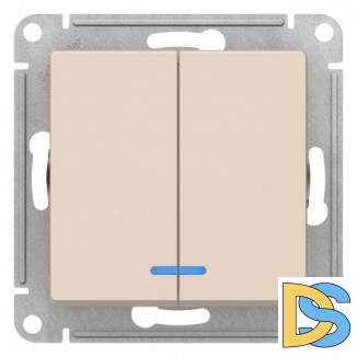 Выключатель 2-клавишный, с подсветкой, Бежевый, серия Atlas Design, Schneider Electric