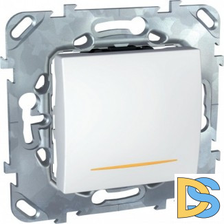 Выключатель 2-полюсный 1-клавишный с индикацией 16А, Белый, серия Unica, Schneider Electric