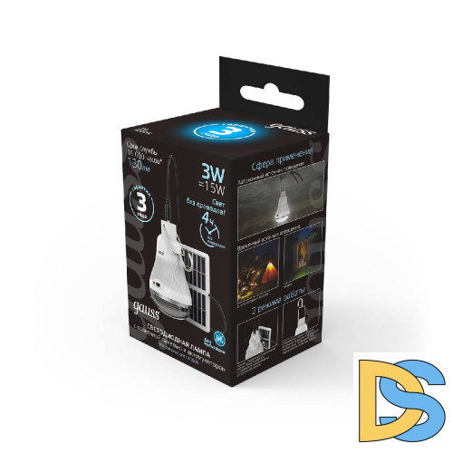 Лампа светодиодная Gauss с солнечной панелью 3W 4000K матовая 902102203