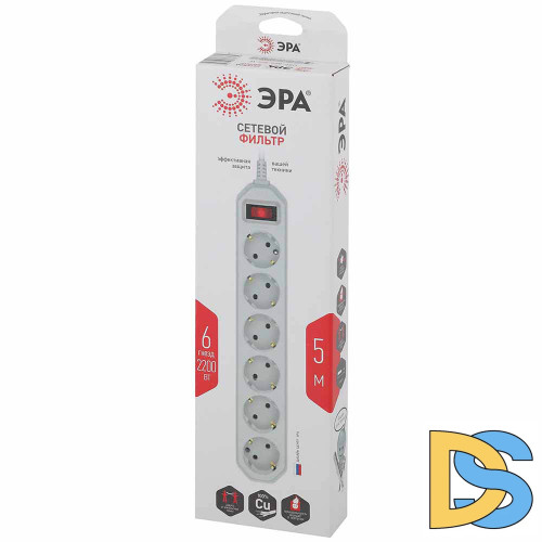 Сетевой фильтр ЭРА USF-6es-5m-W-Box Б0037264