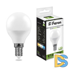 Лампа светодиодная Feron E14 7W 4000K Шар Матовая LB-95 25479