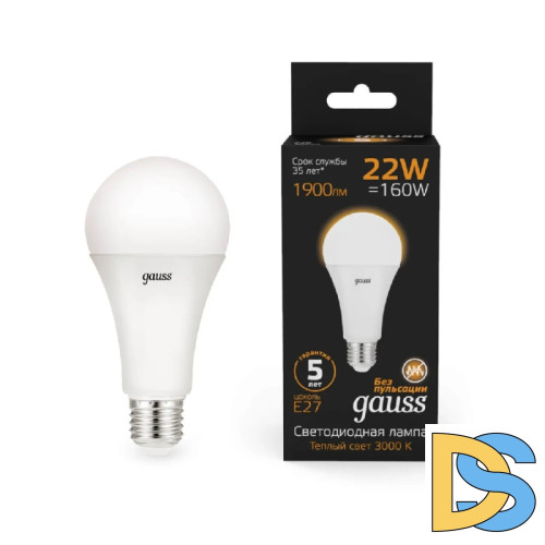 Лампа светодиодная Gauss E27 22W 3000К матовая 102502122