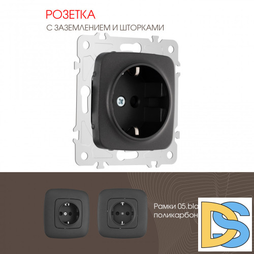 Розетка с заземлением и шторками Arte Milano 205.40-1.black