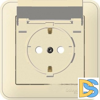 Розетка 1-ая электрическая, с заземлением, крышкой IР44, влагозащищенная, Бежевый, серия Wessen 59, Schneider Electric