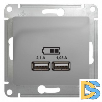 Розетка USB 2-ая (для подзарядки), Алюминий, серия Glossa, Schneider Electric